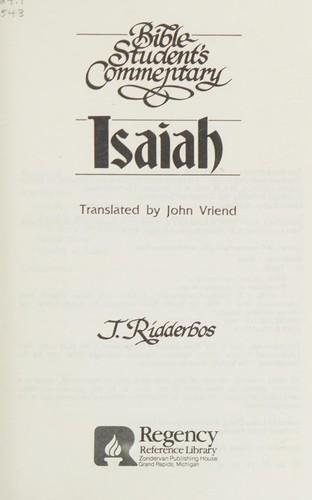 כריכת הספר "Bible Students Commentary : Isaiah" מאת J. Ridderbos