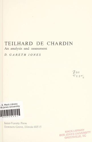 כריכת הספר "Teilhard de Chardin: an analysis and assessment" מאת Jones, D. Gareth
