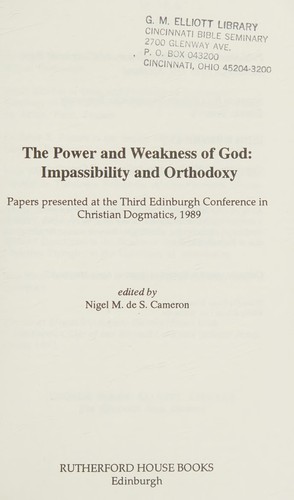 כריכת הספר "The power and weakness of God" מאת Cameron Nigel