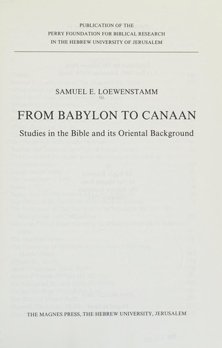 כריכת הספר "From Babylon to Canaan" מאת Loewenstamm Samuel .E