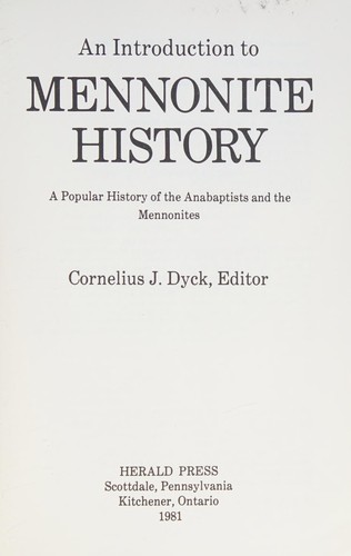 כריכת הספר "An introduction to Mennonite history" מאת Dyck Cornelius J